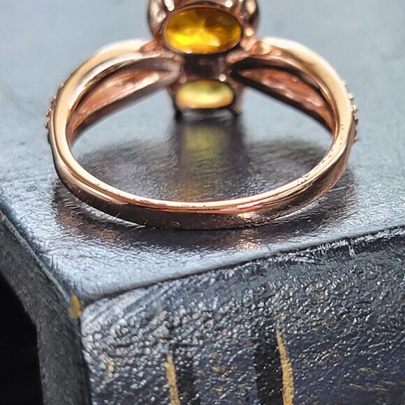 Elegant Rose Gold Plated Simulated Citrine Ring, Size 7 - Picture 5 of 9